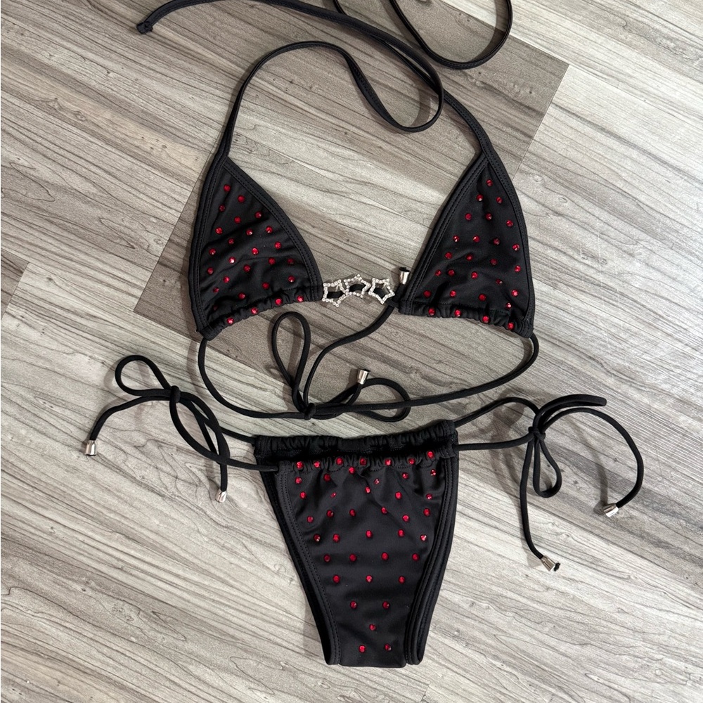 Bubblegum Black and Red Rhinestone Bikini
